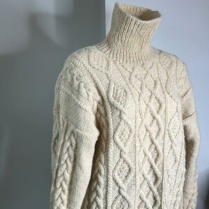Hand knit Wool Turtle Neck Fisherman Irish Sweater